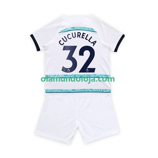 Camisola Chelsea Cucurella 32 Criança Equipamento Segundo 2022-2023 Manga Curta
